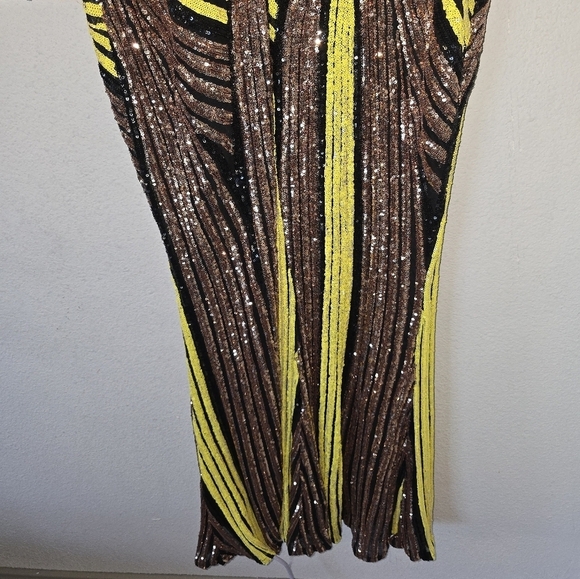 Women Colorblock Sequin Elegant Maxi Dress 3XL Plunge Side Slit Statement Piece - Picture 12 of 13